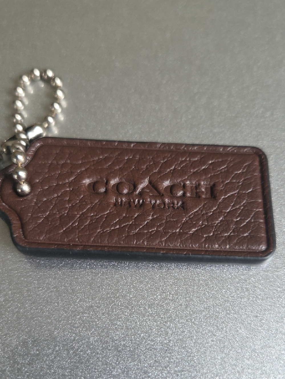 Coach Brown Pebbled Leather Logo Tag 2.25" - Picture 3 of 4